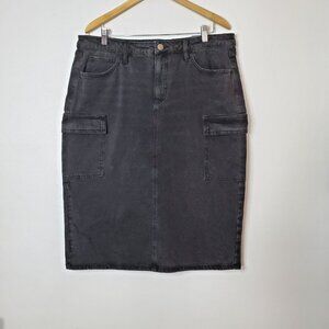 Ava & Viv Black Slim High-Rise Midi Denim Skirt Size 16 NWT